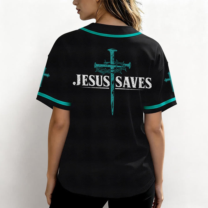 Christianartworkshop Jesus Saves Thorn Crown Black Mesh Baseball Jersey - image 38