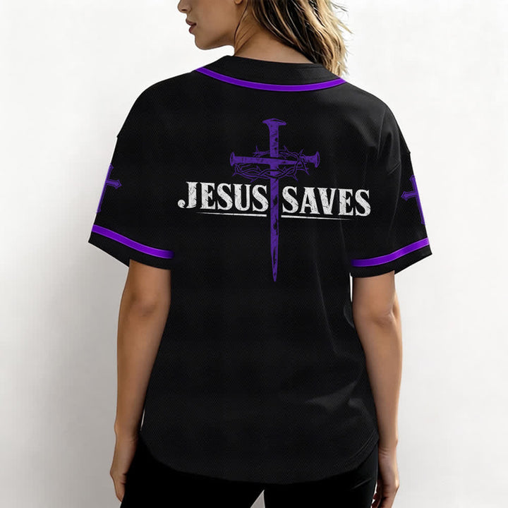 Christianartworkshop Jesus Saves Thorn Crown Black Mesh Baseball Jersey - image 59