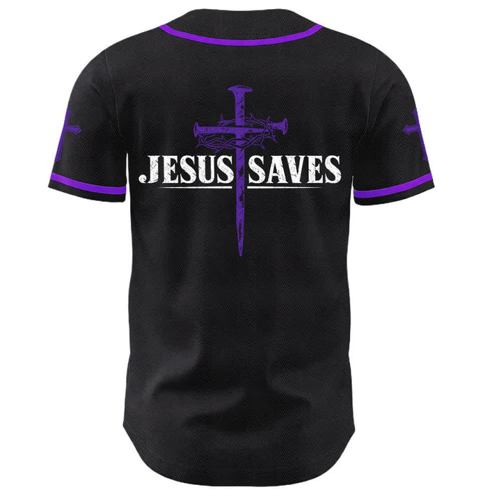 Christianartworkshop Jesus Saves Thorn Crown Black Mesh Baseball Jersey - image 57