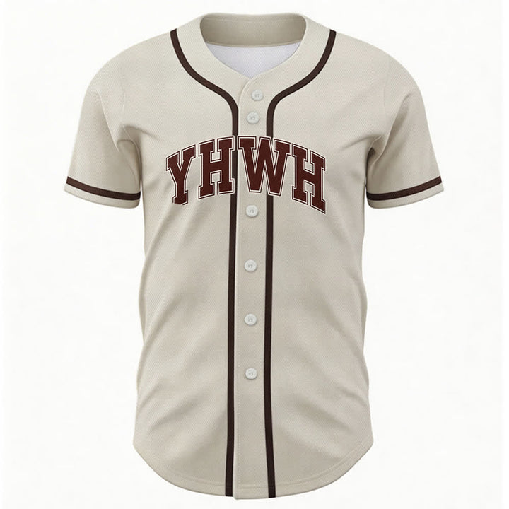 Christianartworkshop YHWH Varsity Button Front Baseball Jersey - Beige - 5XL - image 6