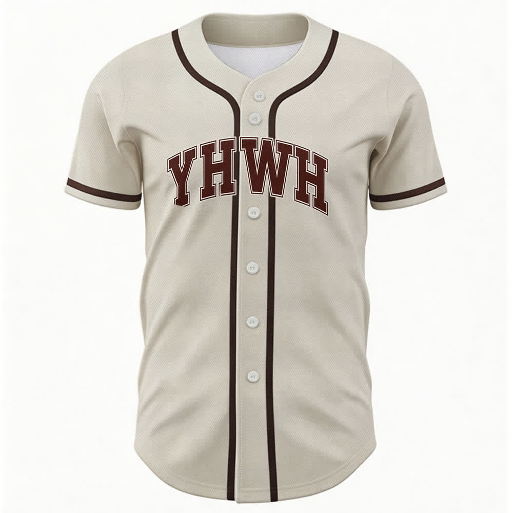 Christianartworkshop YHWH Varsity Mesh Button Front Baseball Jersey - Beige - 5XL - image 6