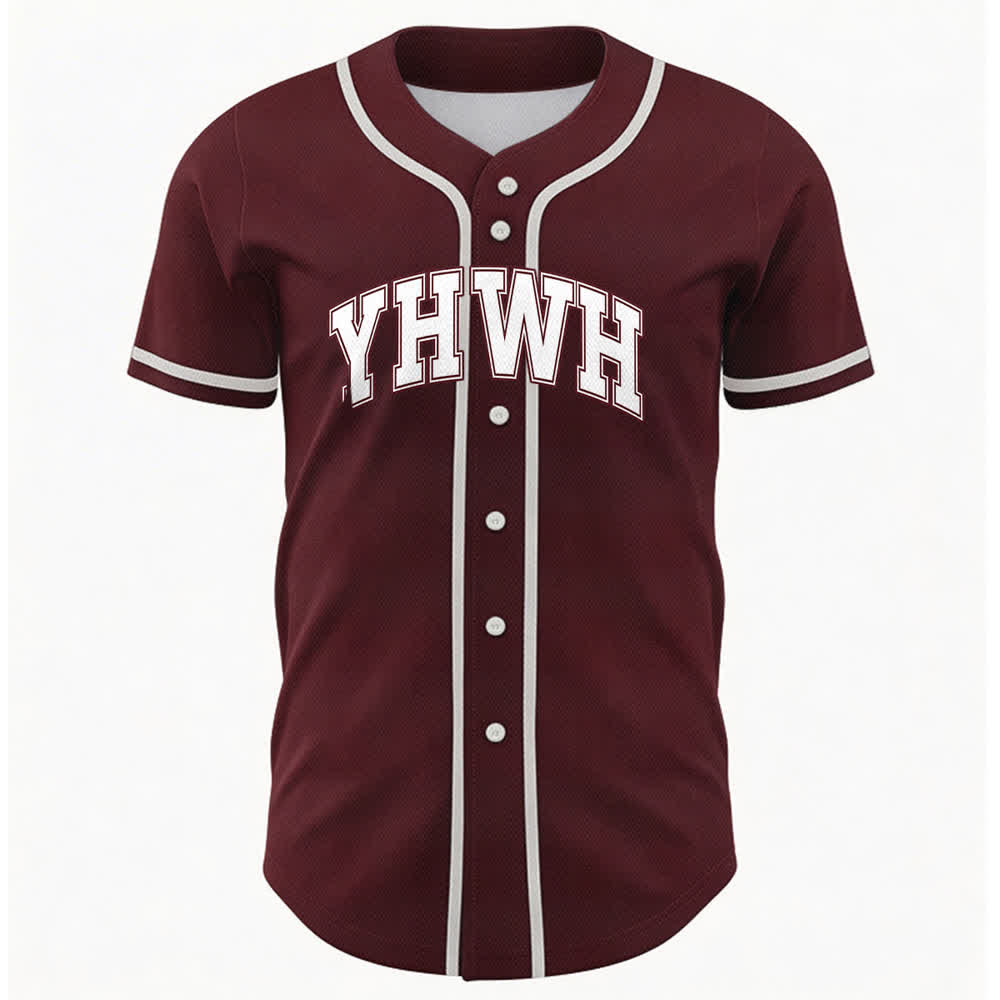 Christianartworkshop YHWH Varsity Button Front Baseball Jersey - Wine - 5XL - image 12
