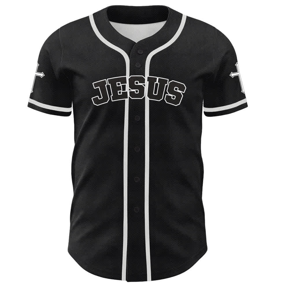 Christianartworkshop Jesus Lion Armor Black Button Up Baseball Jersey - image 2