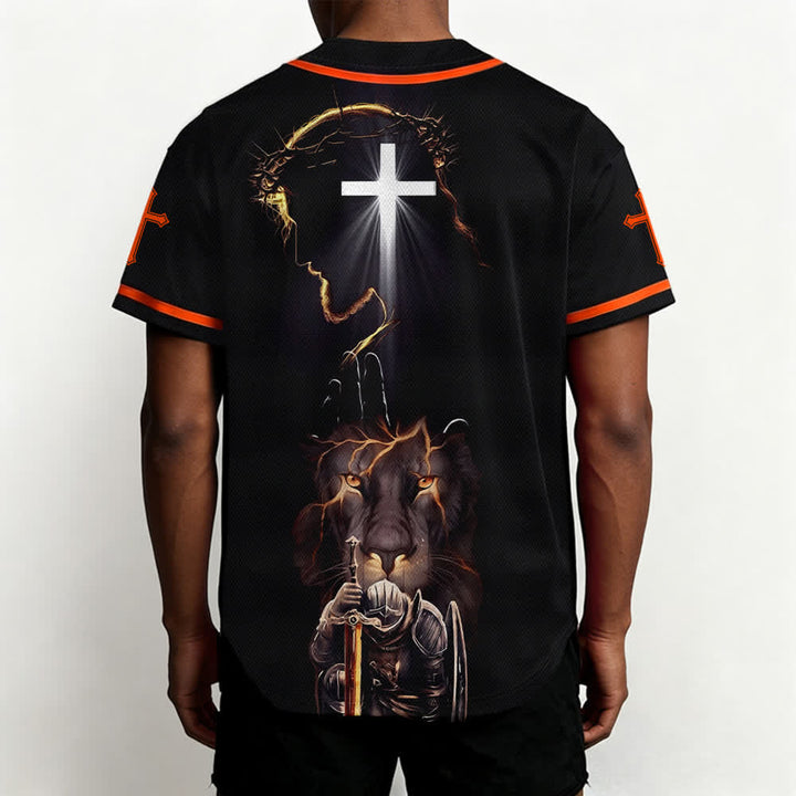 Christianartworkshop Jesus Lion Armor Black Button Up Baseball Jersey - image 24