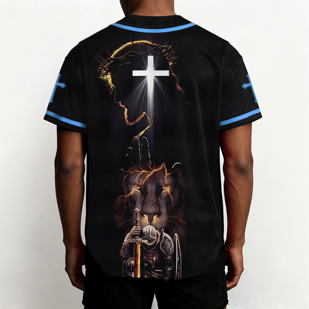 Christianartworkshop Jesus Lion Armor Black Button Up Baseball Jersey - image 33