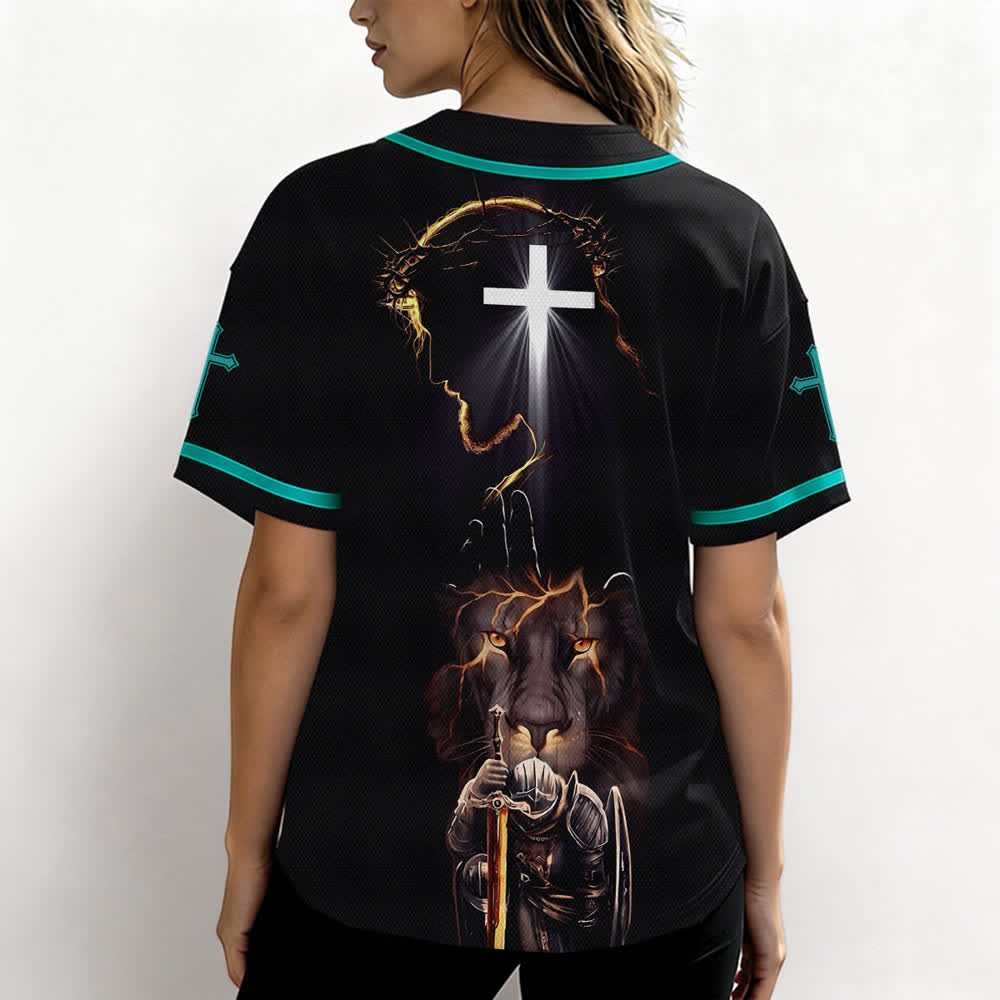 Christianartworkshop Jesus Lion Armor Black Button Up Baseball Jersey - image 38