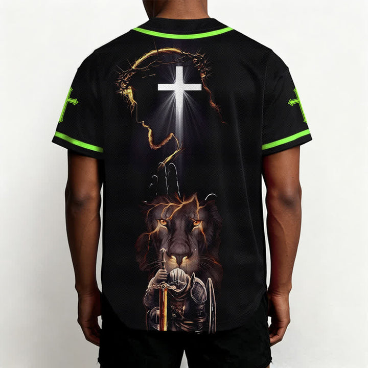 Christianartworkshop Jesus Lion Armor Black Button Up Baseball Jersey - image 54