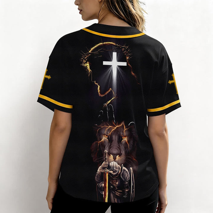Christianartworkshop Jesus Lion Armor Black Button Up Baseball Jersey - image 17