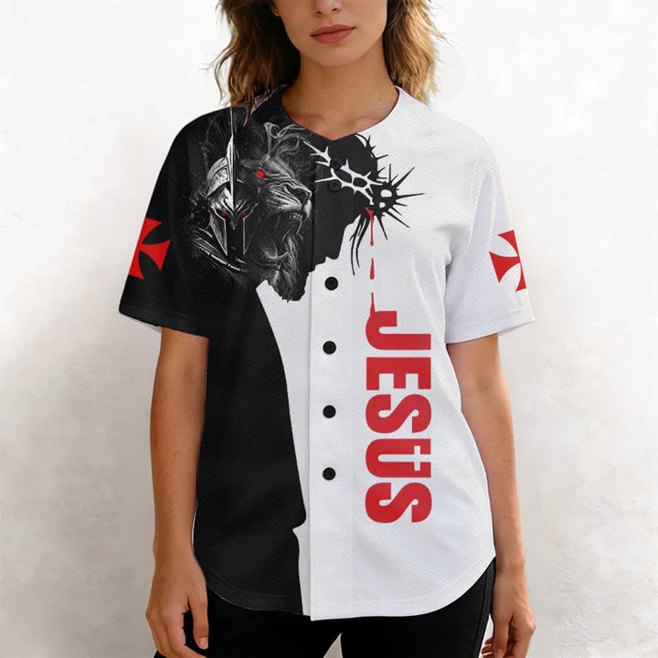 Christianartworkshop Split Tone Jesus Thorn Lion Street Baseball Jersey - image 4