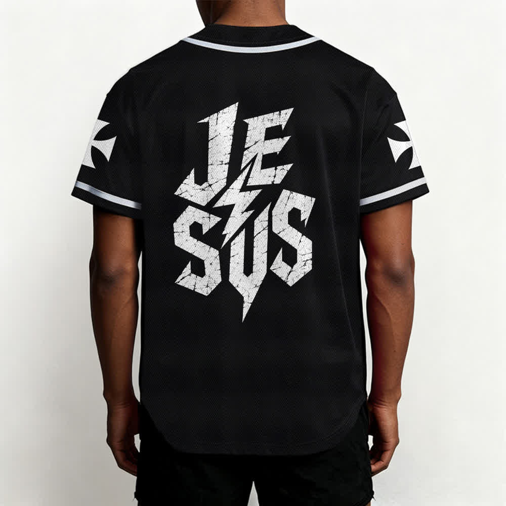 Christianartworkshop Jesus Highway To Heaven Distressed Black Baseball Jersey - image 5