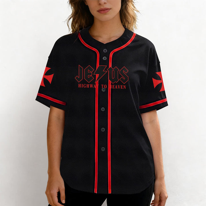 Christianartworkshop Jesus Highway To Heaven Distressed Black Baseball Jersey - image 11