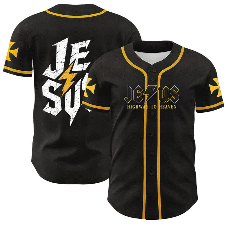 Christianartworkshop Jesus Highway To Heaven Distressed Black Baseball Jersey - Yellow  - 5XL - image 14