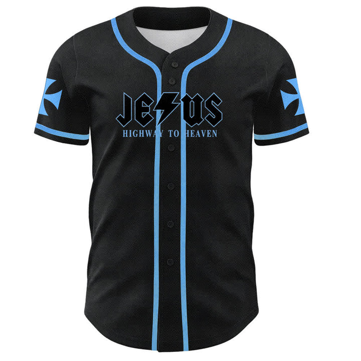 Christianartworkshop Jesus Highway To Heaven Distressed Black Baseball Jersey - image 37