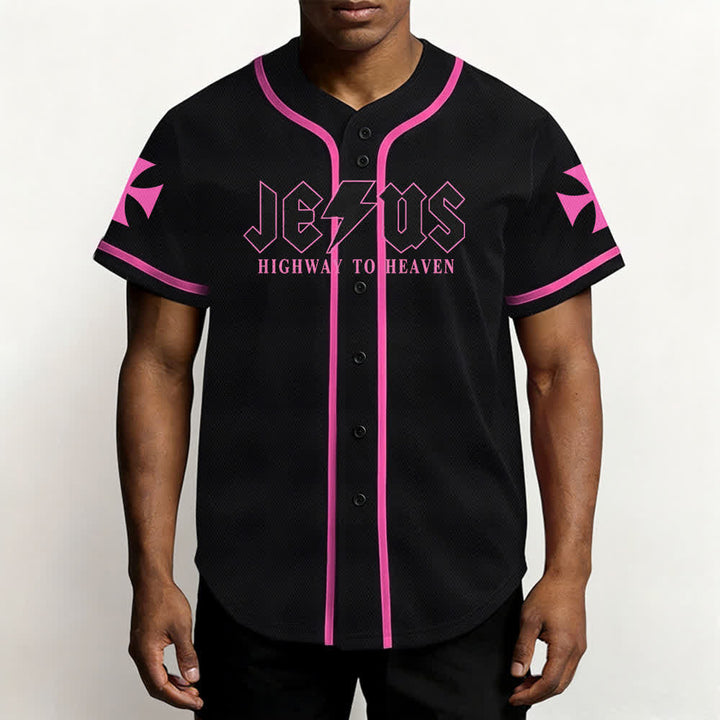 Christianartworkshop Jesus Highway To Heaven Distressed Black Baseball Jersey - image 48