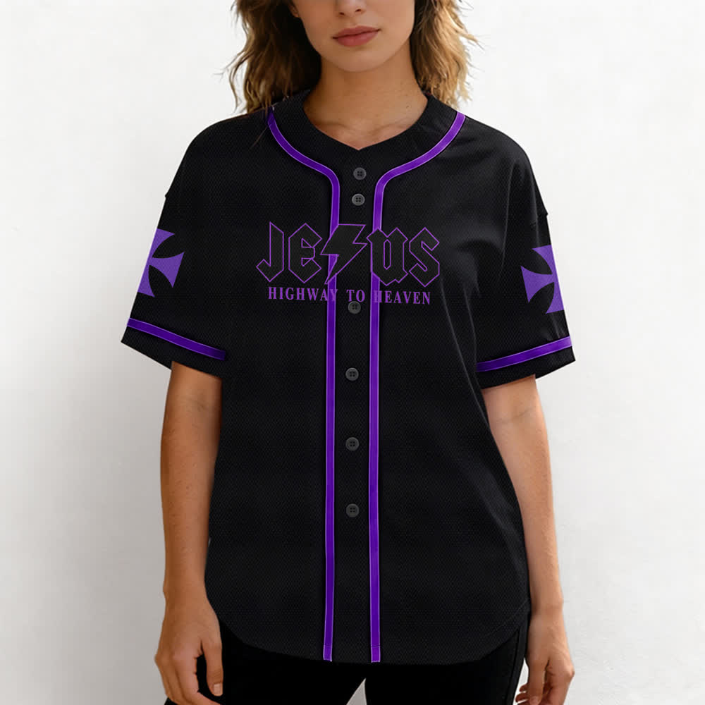 Christianartworkshop Jesus Highway To Heaven Distressed Black Baseball Jersey - image 60