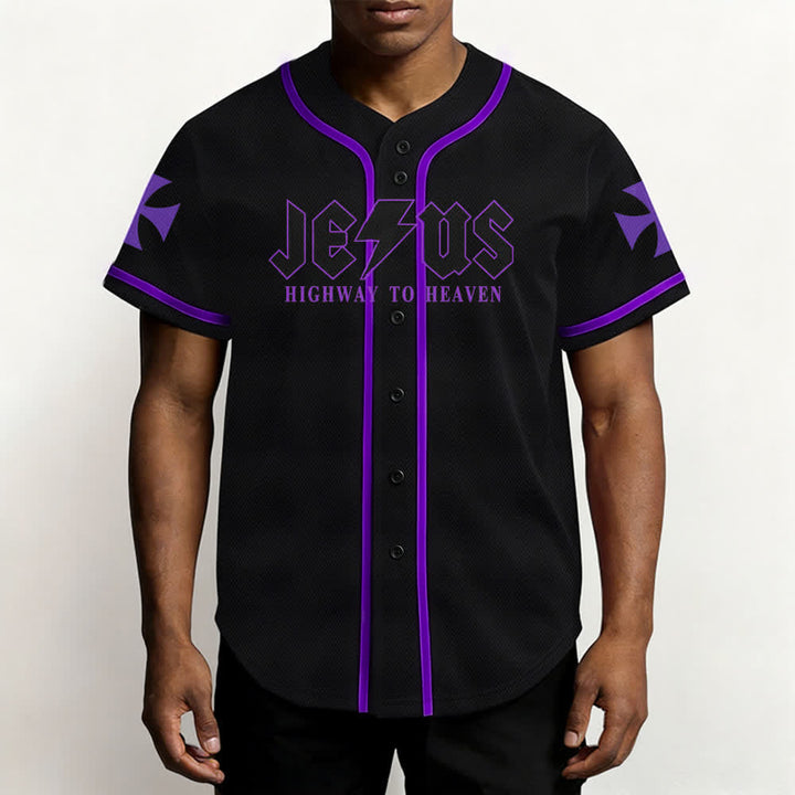 Christianartworkshop Jesus Highway To Heaven Distressed Black Baseball Jersey - image 62