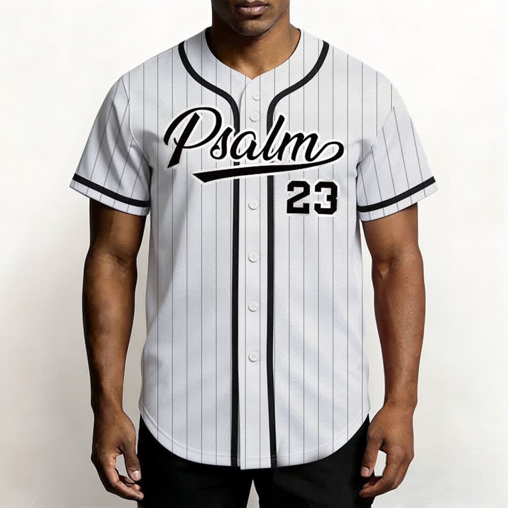 Christianartworkshop Psalm 23 Pinstripe Varsity Button Up Baseball Jersey - image 6