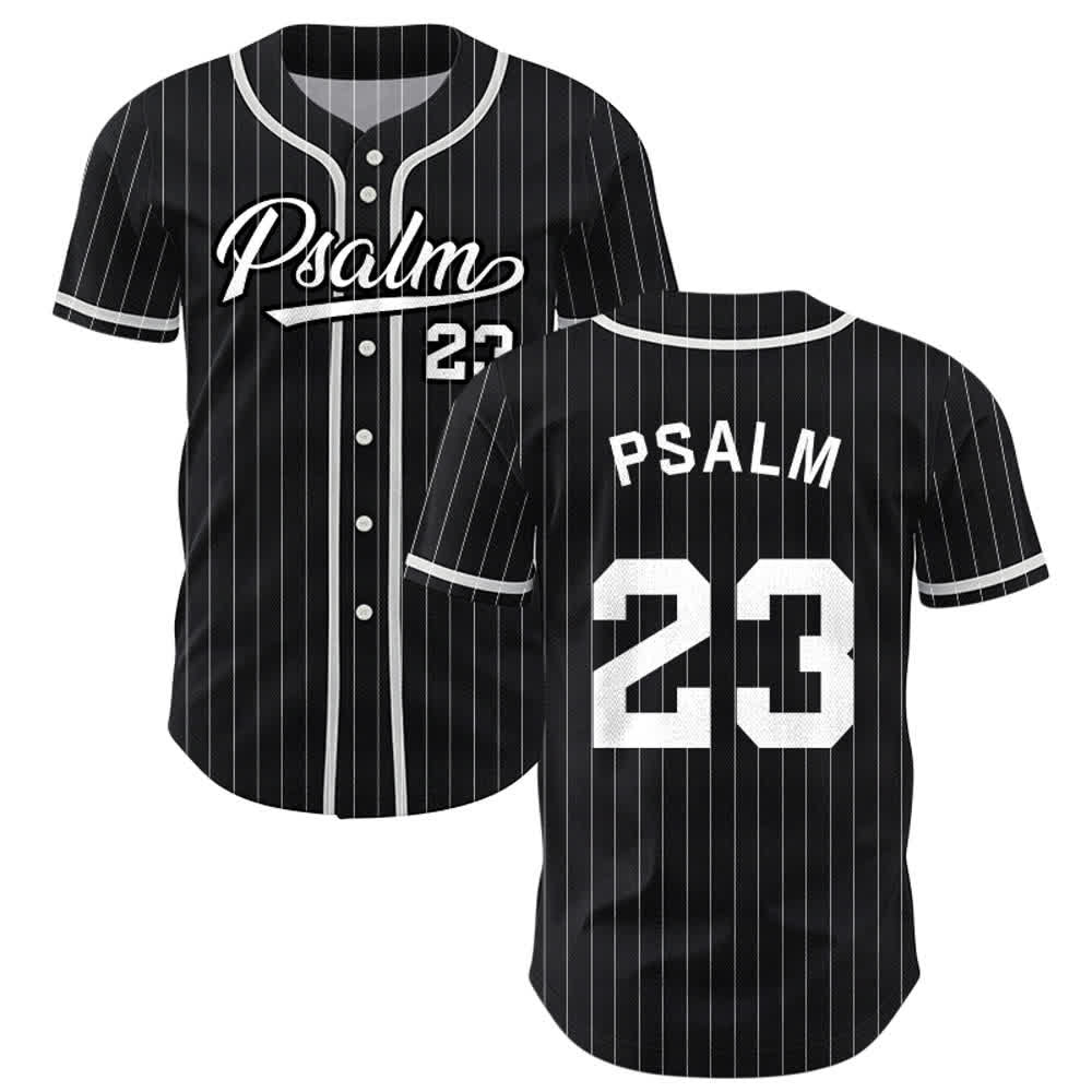 Christianartworkshop Psalm 23 Pinstripe Varsity Button Up Baseball Jersey - Black - 5XL - image 7