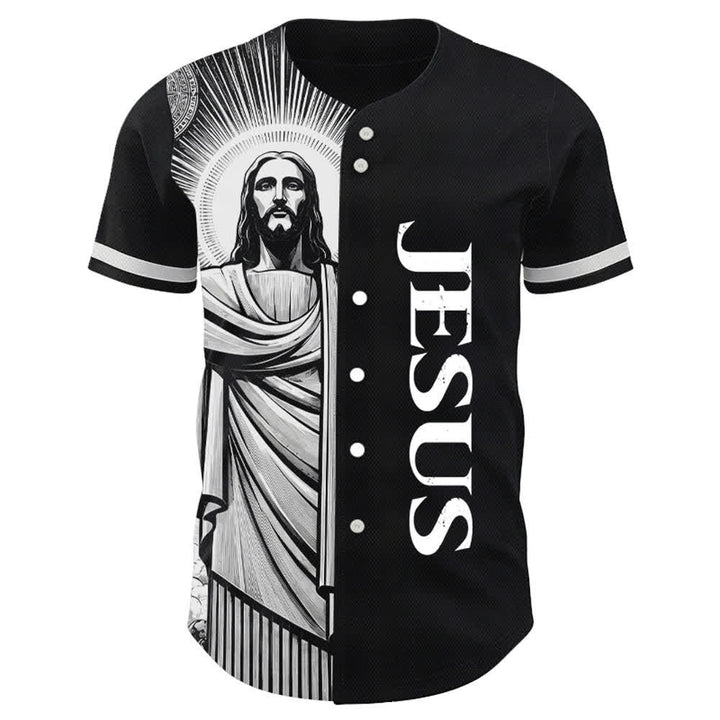 Christianartworkshop Monochrome Jesus Halo Street Baseball Jersey - image 2