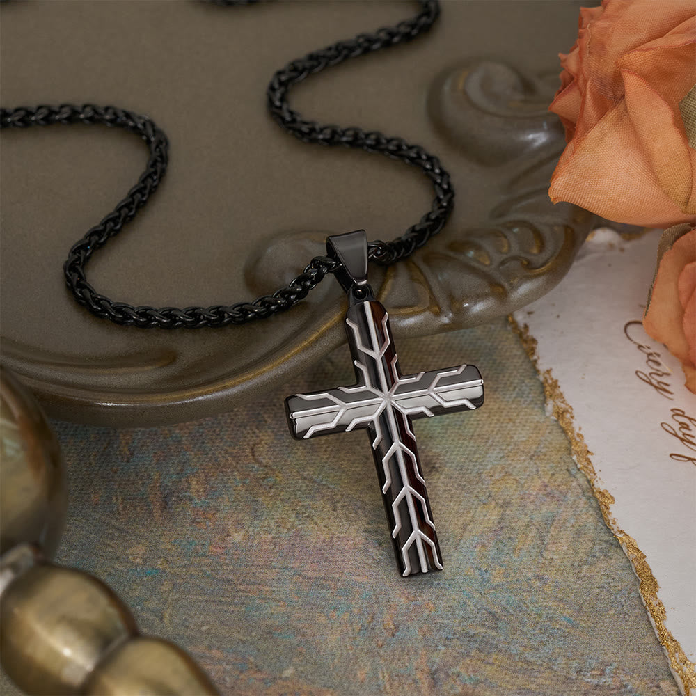 Christianartworkshop Gloss Golden & Blue Lightning Pattern Engraved Cross Pendant Necklace: Timeless Emblem of Gentle Heavenly Guardianship - Black - image 11