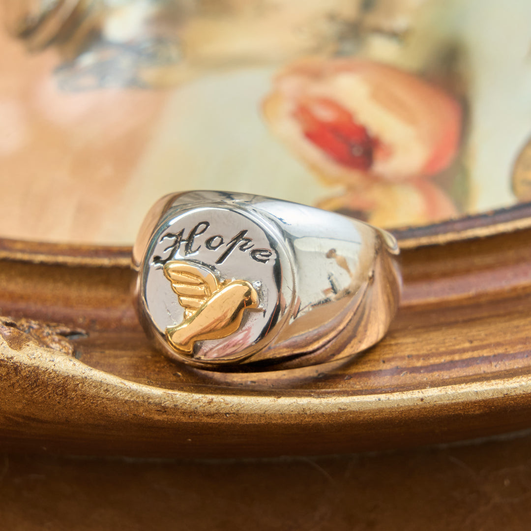 Christianartworkshop Relief Motif Signet Ring Cross And Holy Spirit Charms: Emblem of Serene Divine Inspiration - Holy Spirit - US 12 - image 3