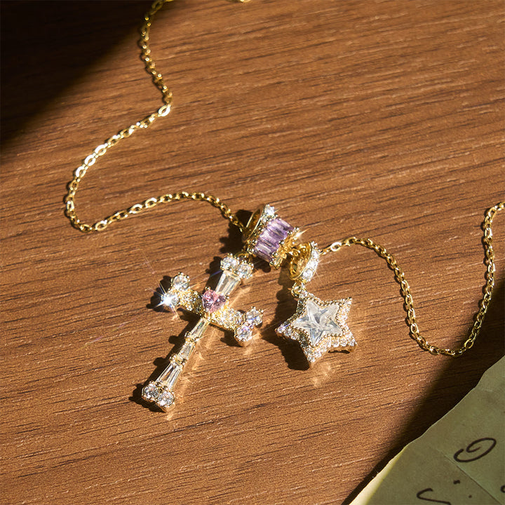 Christianartworkshop Delicate Paved Crystal Cross Necklace: Emblem of Quiet Celestial Safeguard - Golden Cross & Star - image 8