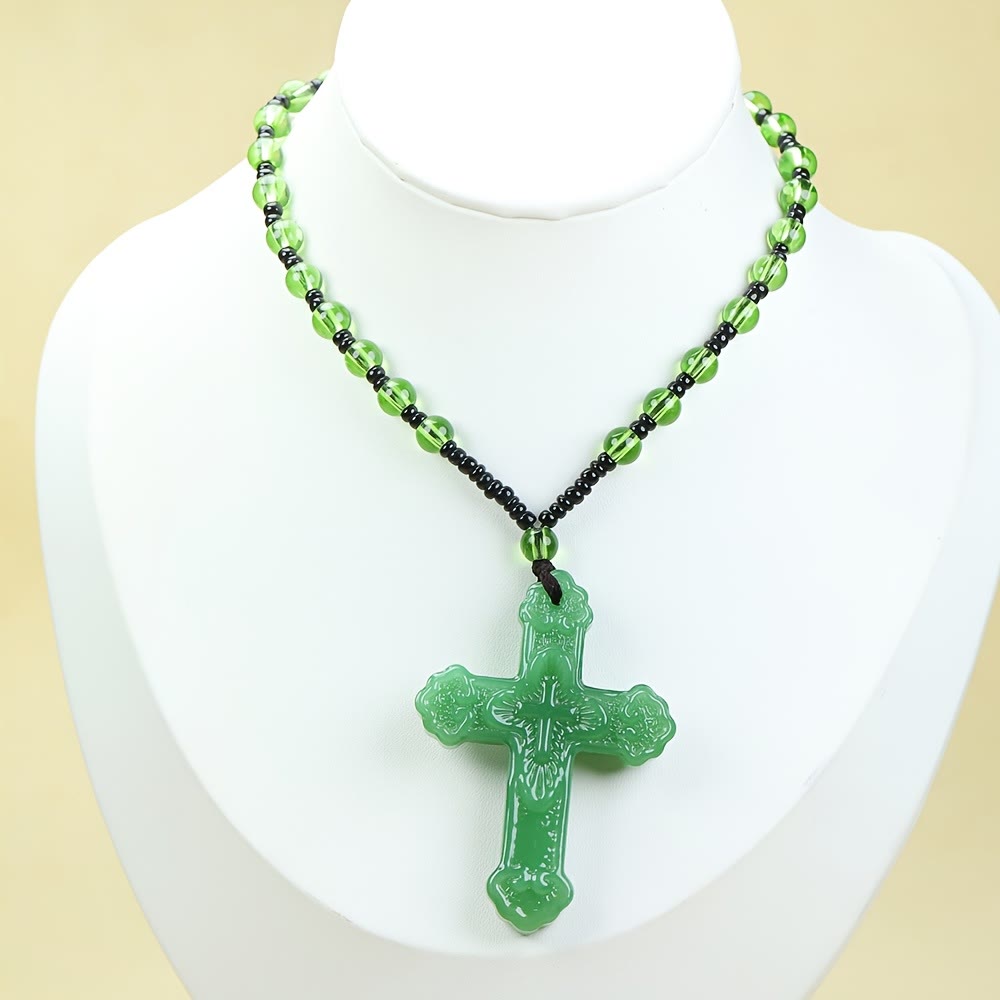 Christianartworkshop Textured Glass Cross Pendant With Beaded Strand: Emblem of Serene Divine Grace - image 12