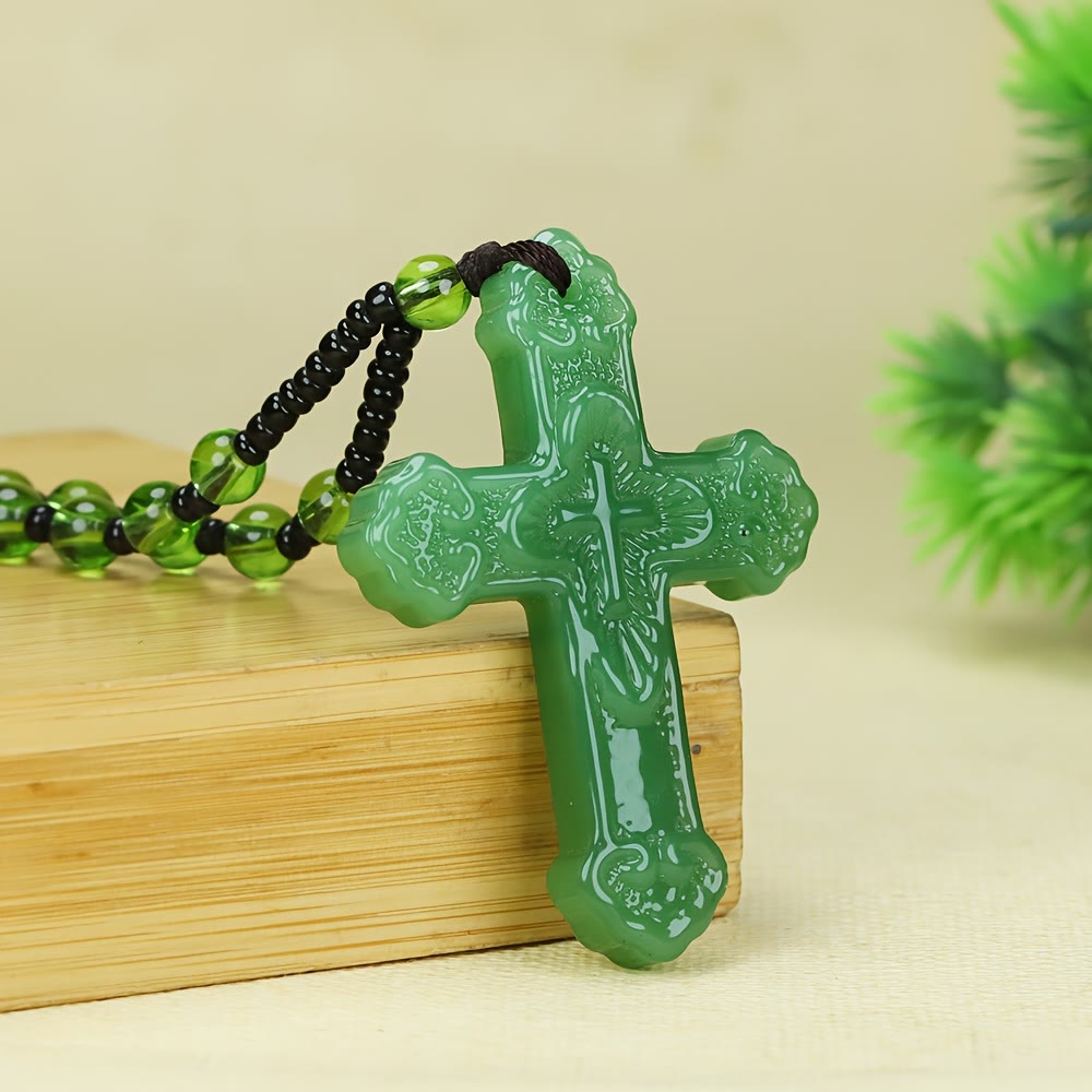 Christianartworkshop Textured Glass Cross Pendant With Beaded Strand: Emblem of Serene Divine Grace - image 13
