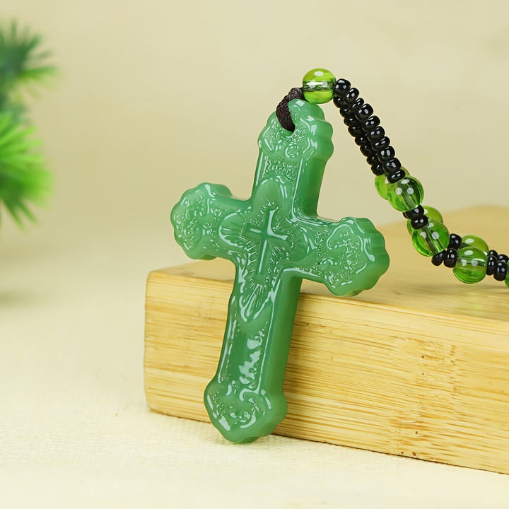 Christianartworkshop Textured Glass Cross Pendant With Beaded Strand: Emblem of Serene Divine Grace - image 14