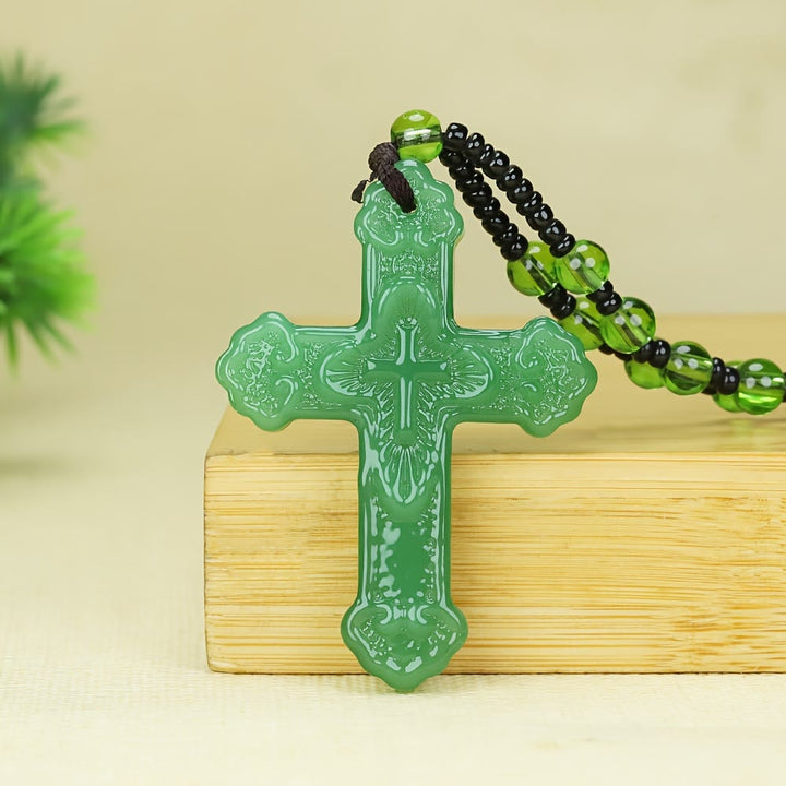 Christianartworkshop Textured Glass Cross Pendant With Beaded Strand: Emblem of Serene Divine Grace - image 16