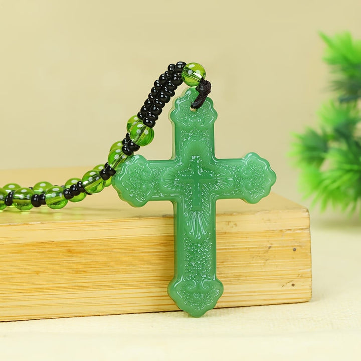 Christianartworkshop Textured Glass Cross Pendant With Beaded Strand: Emblem of Serene Divine Grace - image 15