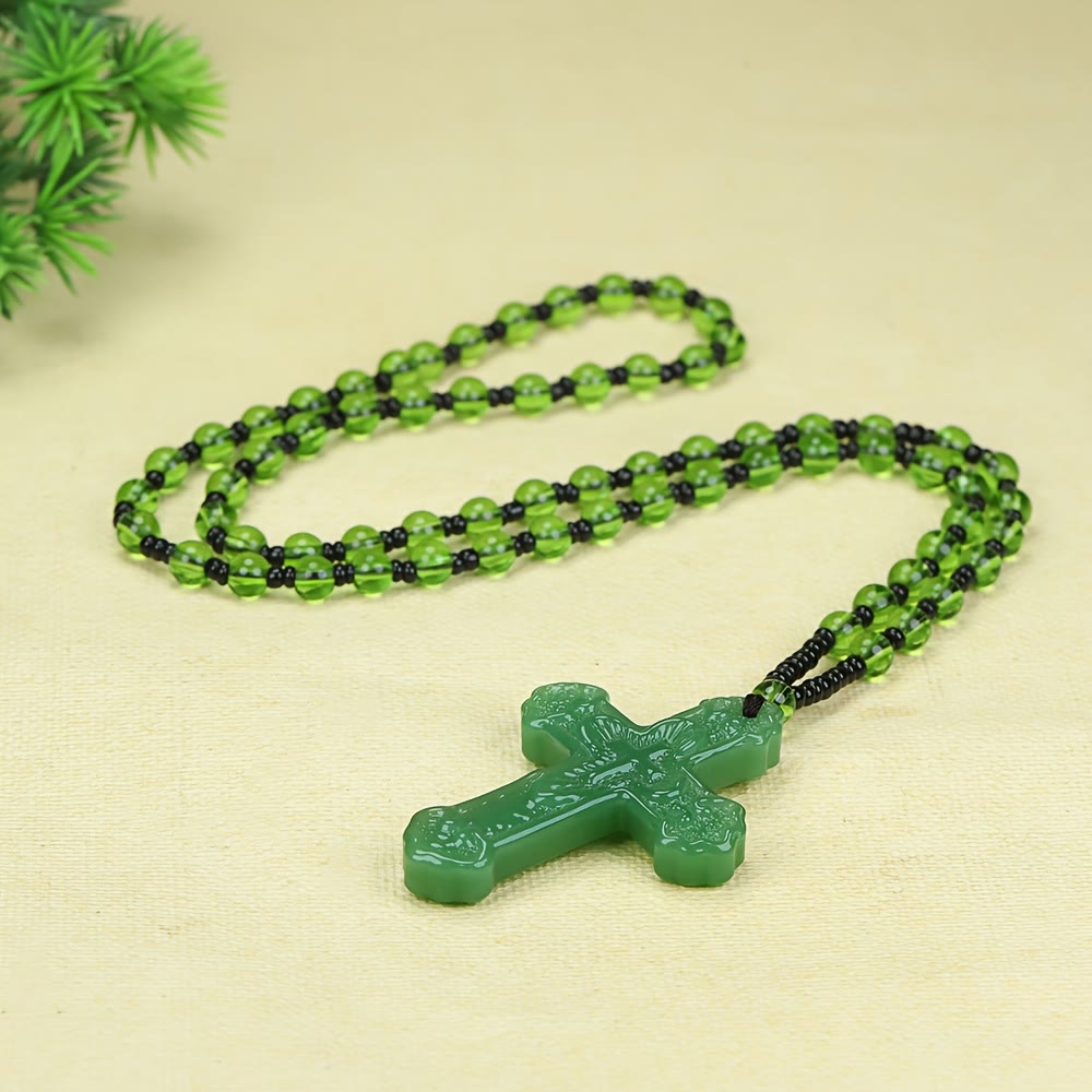 Christianartworkshop Textured Glass Cross Pendant With Beaded Strand: Emblem of Serene Divine Grace - image 17