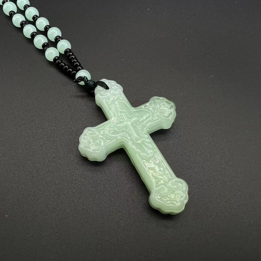 Christianartworkshop Textured Glass Cross Pendant With Beaded Strand: Emblem of Serene Divine Grace - image 22