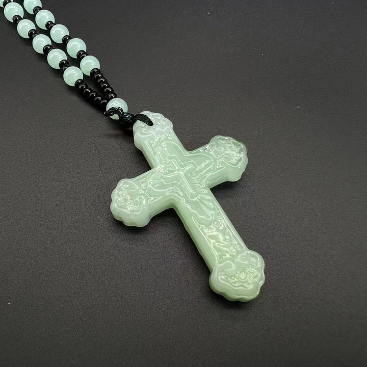 Christianartworkshop Textured Glass Cross Pendant With Beaded Strand: Emblem of Serene Divine Grace - image 22