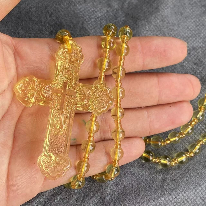 Christianartworkshop Textured Glass Cross Pendant With Beaded Strand: Emblem of Serene Divine Grace - image 26