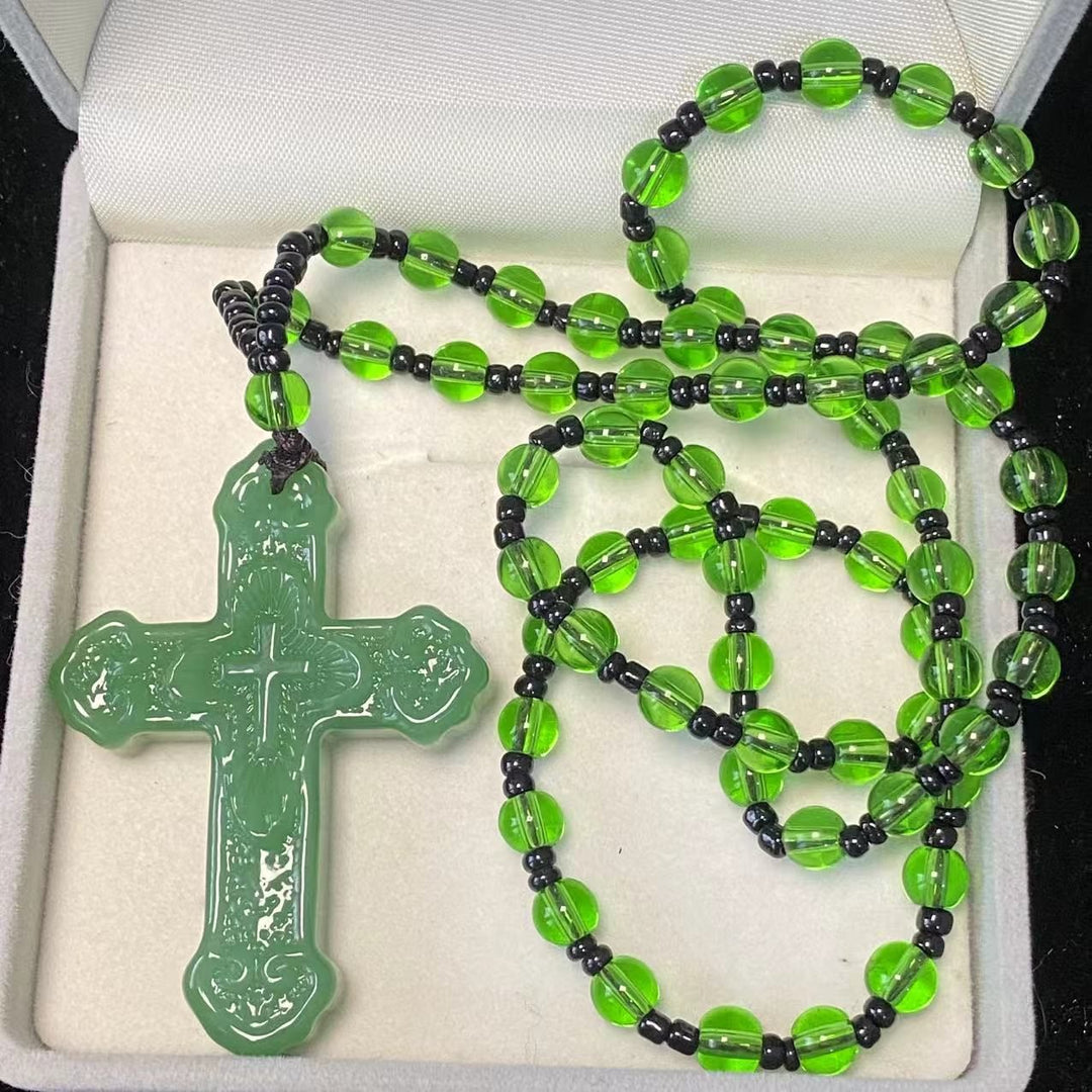 Christianartworkshop Textured Glass Cross Pendant With Beaded Strand: Emblem of Serene Divine Grace - image 21