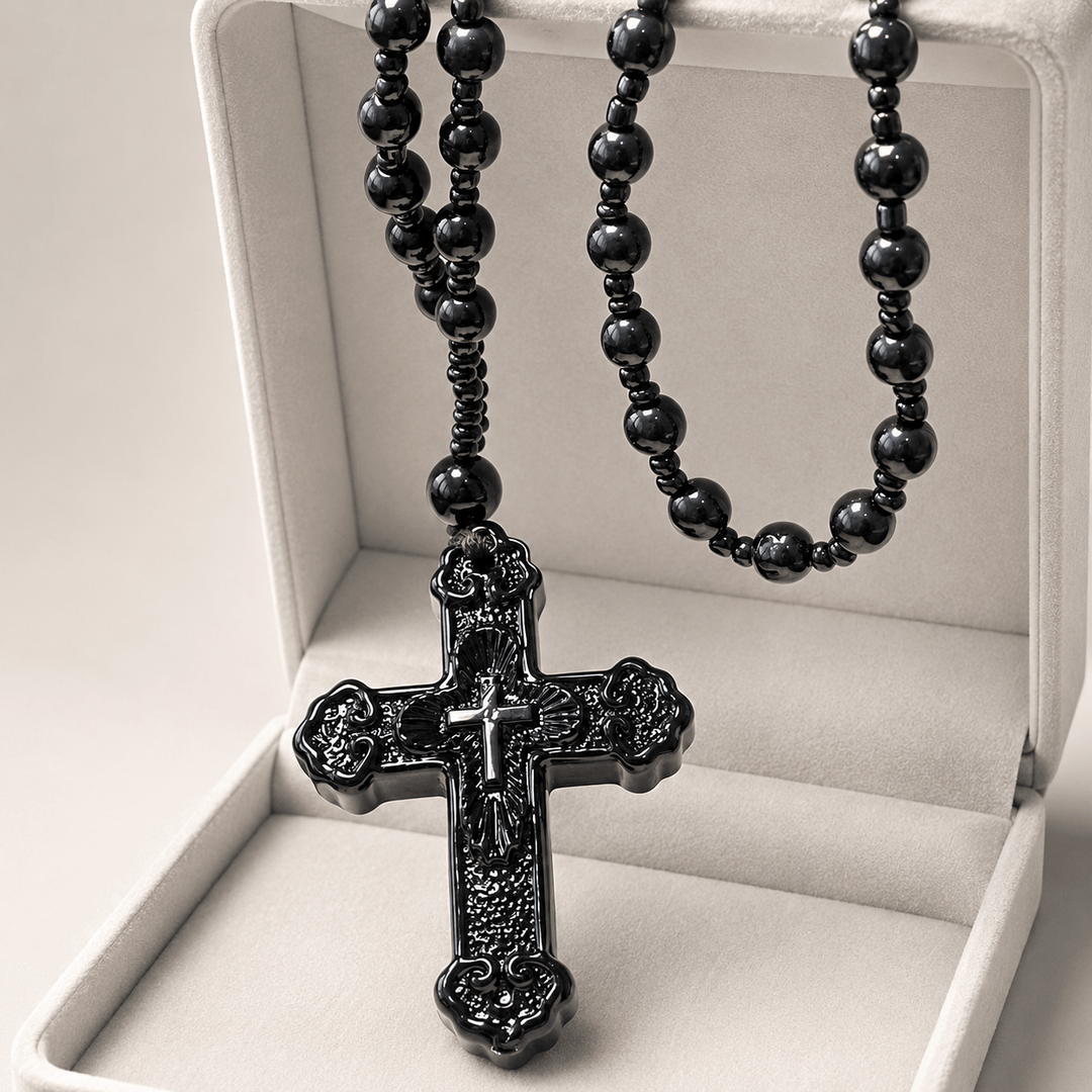Christianartworkshop Textured Glass Cross Pendant With Beaded Strand: Emblem of Serene Divine Grace - image 5