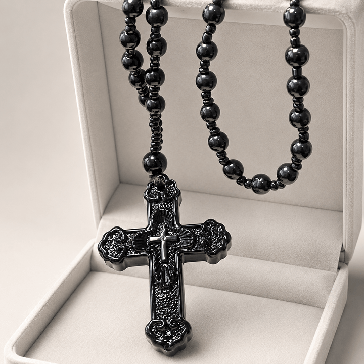 Christianartworkshop Textured Glass Cross Pendant With Beaded Strand: Emblem of Serene Divine Grace - image 5