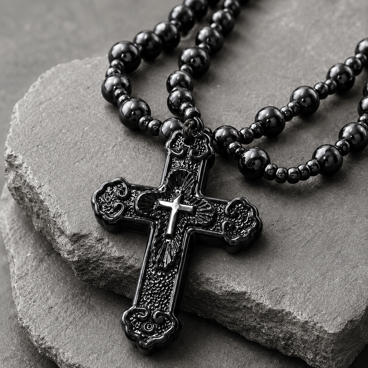 Christianartworkshop Textured Glass Cross Pendant With Beaded Strand: Emblem of Serene Divine Grace - image 4