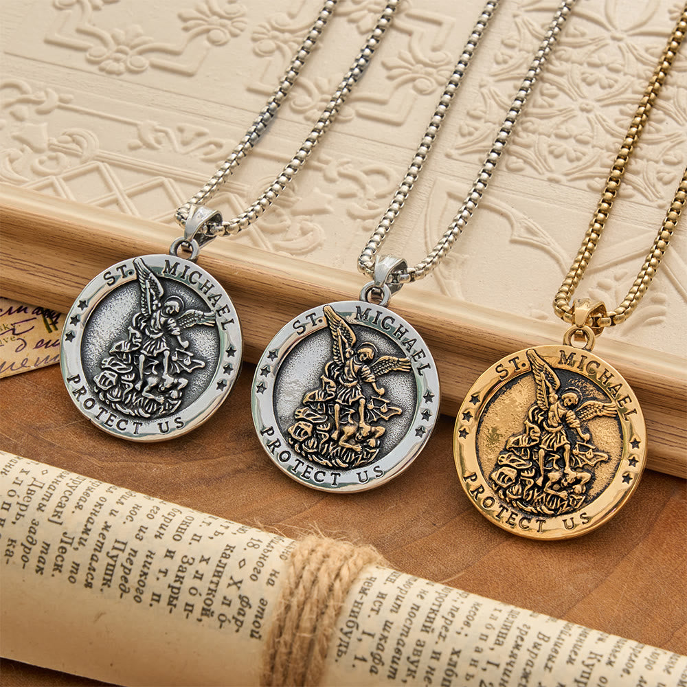 Christianartworkshop Classic St. Michael Protect Us Coin Necklace: Token of Abiding Sacred Safeguard - image 0