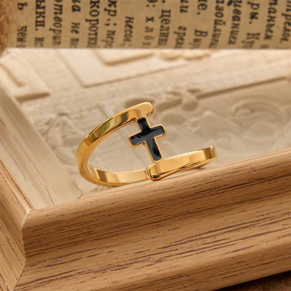 Christianartworkshop Curved Frame Black Inlay Cross Ring: Token of Enduring Celestial Guidance - image 2