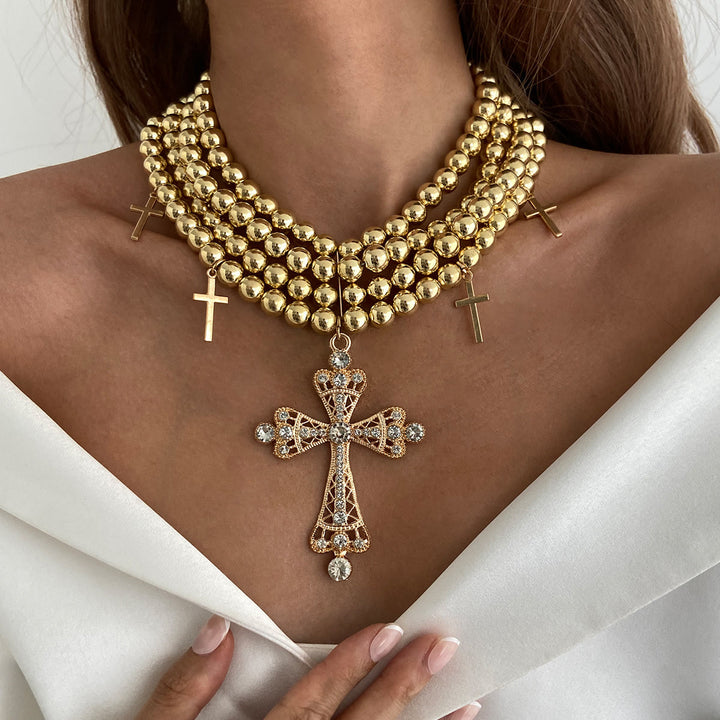 Christianartworkshop Luxe Beaded Statement Choker With Sparkling Cross: Bearer of Calm Heavenly Serenity - image 1
