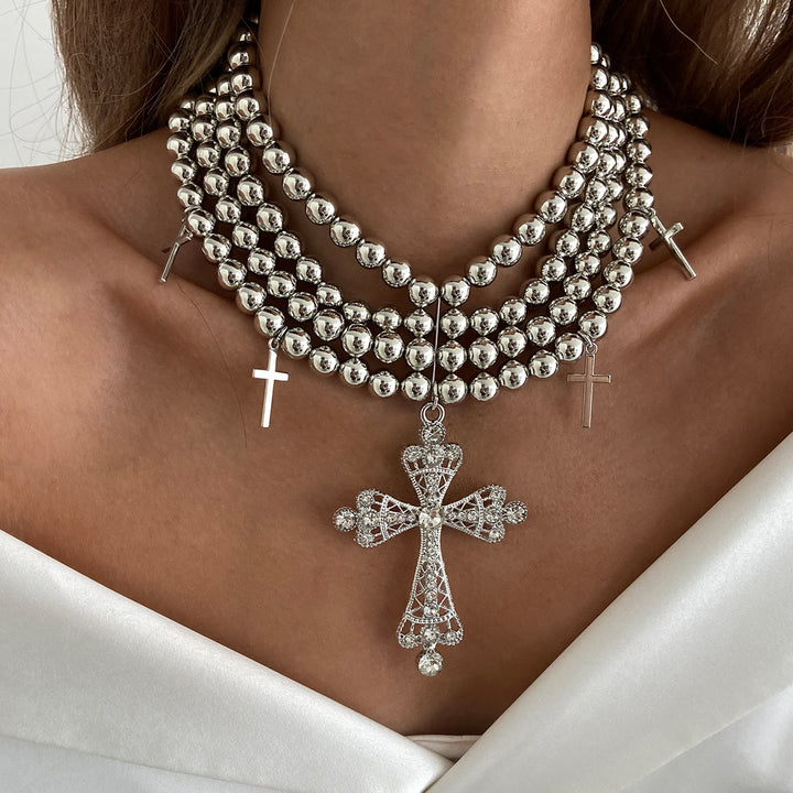 Christianartworkshop Luxe Beaded Statement Choker With Sparkling Cross: Bearer of Calm Heavenly Serenity - Silver - image 6