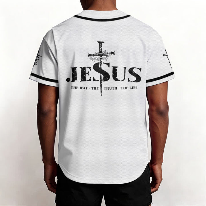 Christianartworkshop Dual‑Side Jesus The Way The Truth Cross Print Baseball Jersey - image 13