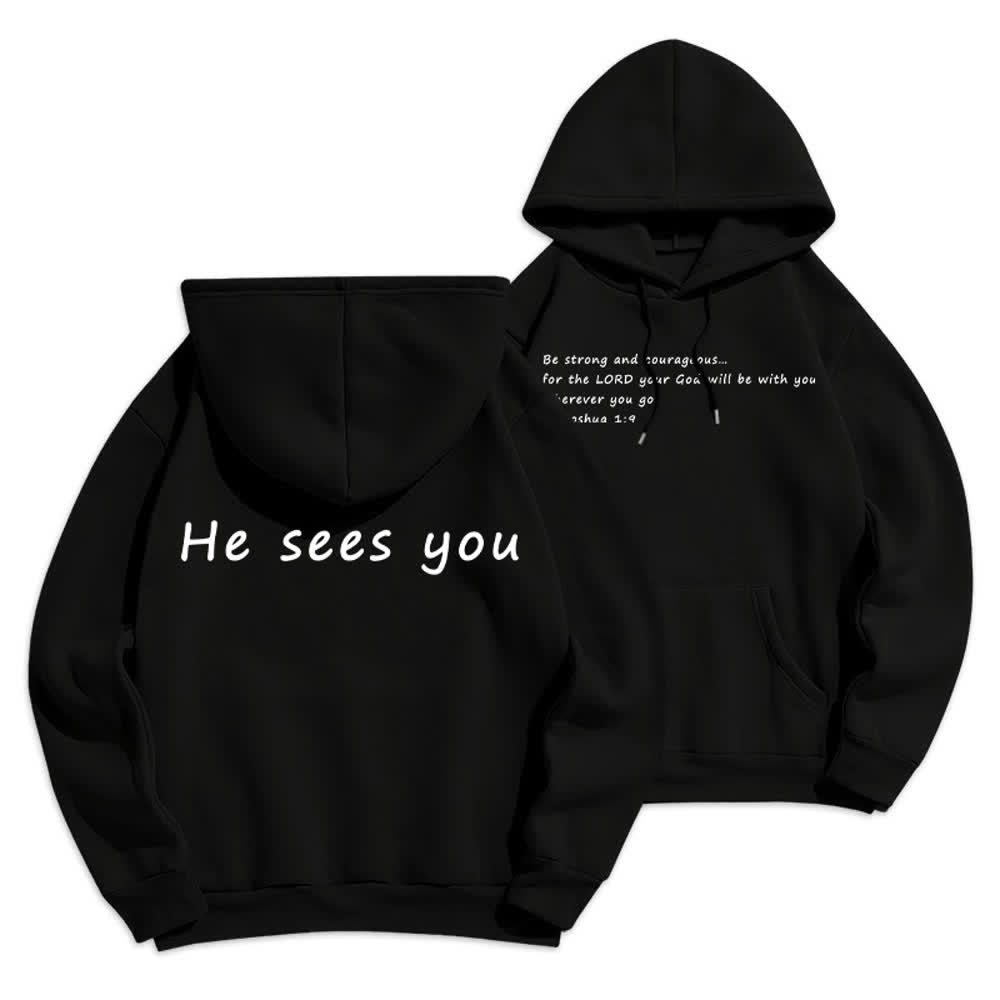 Christianartworkshop He Sees You Heather Gray Comfort Fit Pullover Hoodie - Black - 2XL - image 9