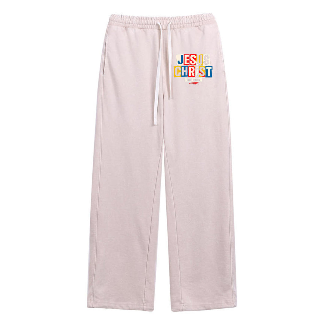 Christianartworkshop Retro Multi‑Color Jesus Christ The King Statement Washed Sweatpants - Apricot - XL - image 15