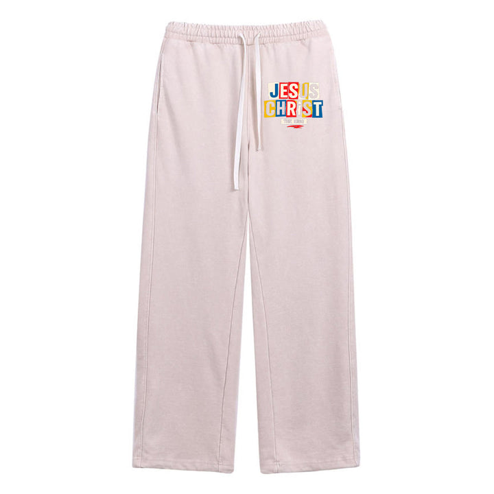 Christianartworkshop Retro Multi‑Color Jesus Christ The King Statement Washed Sweatpants - Apricot - XL - image 15