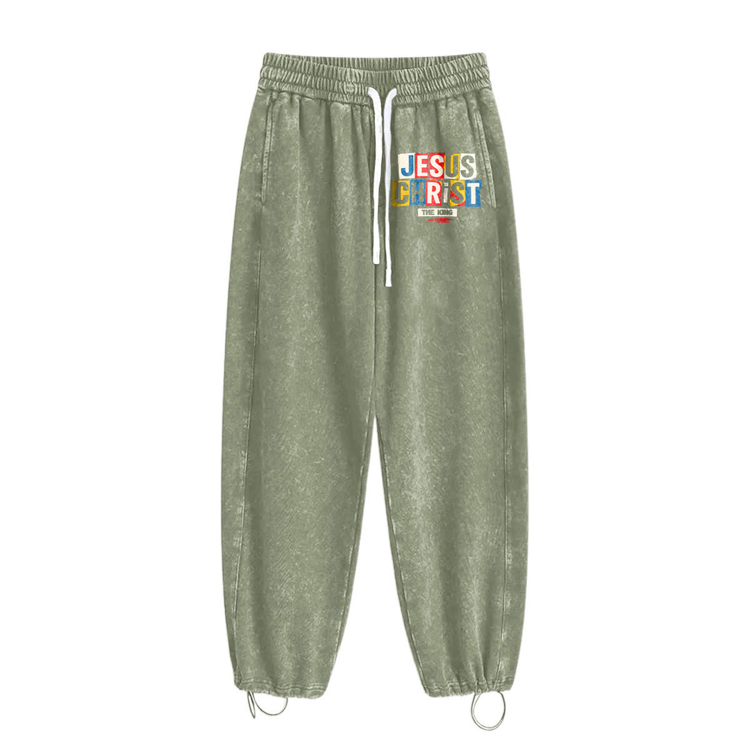 Christianartworkshop Retro Multi‑Color Jesus Christ The King Statement Washed Sweatpants - image 15