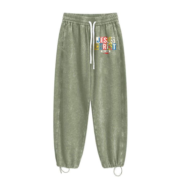 Christianartworkshop Retro Multi‑Color Jesus Christ The King Statement Washed Sweatpants - image 15