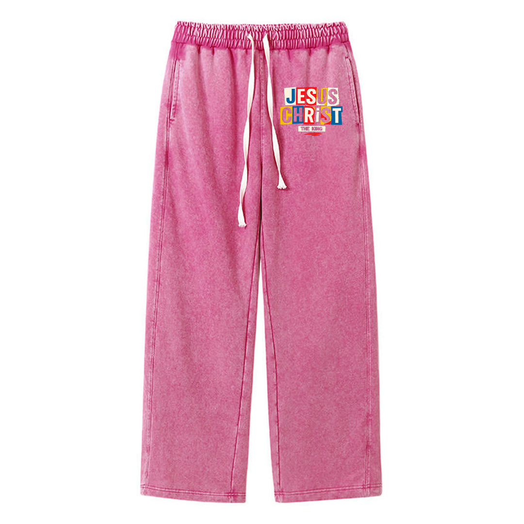 Christianartworkshop Retro Multi‑Color Jesus Christ The King Statement Washed Sweatpants - Rose - XL - image 9